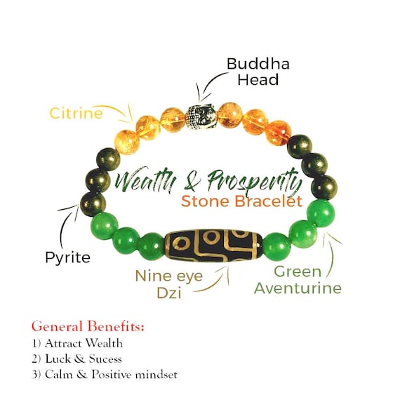 Nine Eye Dzi Bead and Buddha Head Greenaventurine Citrine Pyrite