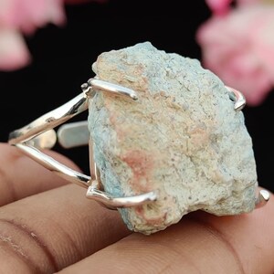 Blue Larimar Stone Ring: Adjustable Sterling Silver, Goddess Jewelry