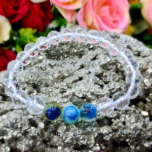 Rare Papagoite Ajoite Phenacite Crystal Bracelet: High Vibration Goddess Energy (8MM)