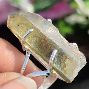 Green Chlorite Quartz Ring: 925 Sterling Silver Lodolite Phantom Stone