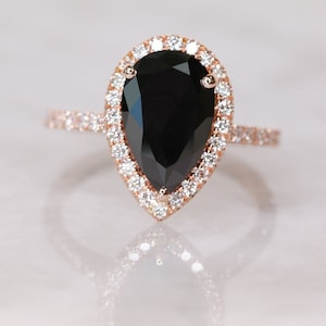 Halo Diamond Engagement Ring, Black Diamond Jewelry, Pear Cut Diamond Ring, Black Diamond Ring, Natural Diamond Ring, 14k Diamond Ring Women