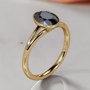 Black Oval Ring, 3 Carat Oval Black Diamond, Split Shank Bezel Ring, Alternative Engagement Ring, Black Diamond Jewelry, Unique Engagement