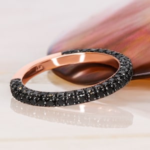 Black Diamond Ring, Black Diamond Ring Set, Black Diamond Eternity Ring, 14k Rose Gold Diamond Ring, Black Diamond Jewelry, Promise Ring