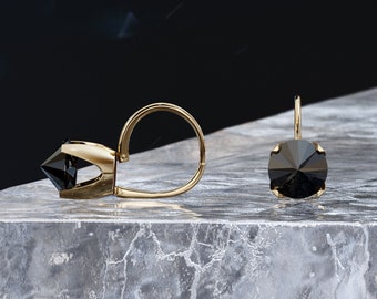 Inverted Black Diamond , Black Diamond Lever Earrings, Spike Lever Back Earrings