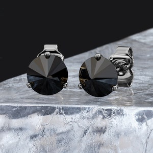 Black Diamond , Unique Inverted Diamond Stud, 14K Yellow Gold Earrings, Black Unisex Earrings