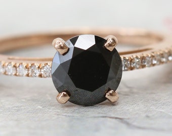 Black Diamond Ring, Alternative Engagement Ring,  Rose Gold Engagement Ring