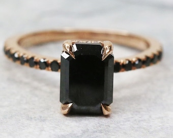 Black Diamond Engagement Ring, Alternative Engagement Ring, Unique Engagement Ring, Natural Black Diamond Jewelry