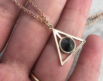 Triangle Pendant Black Diamond Pendant ,Inverse Diamond Pendant For Men, Gift For Him, 14K Gold, Unique Black Pendent, Black Diamond Jewelry