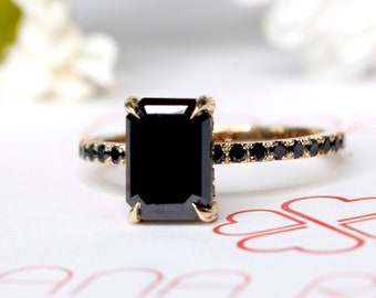 Emerald Cut Black Diamond Engagement Ring, Alternative Engagement Ring