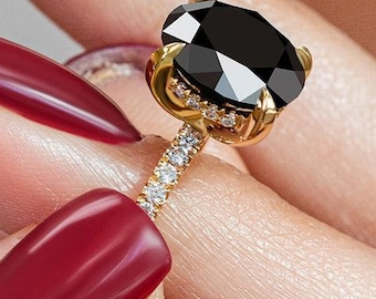Natural Black Diamond Ring,  Black Diamond Ring, 14k Yellow Gold Ring, Ethical Blak Diamond, Natural Black Diamond, Round Cut Diamond Ring