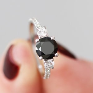 Alternative Engagement Ring, Black Round Diamond Ring, Black Diamond White Gold Ring, Black And White Diamonds Gold Ring