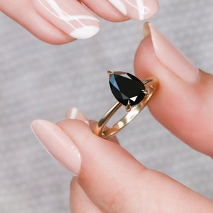 Black Diamond Pear Engagement Ring, Black Diamond Jewelry, Hidden Halo Black Diamond Ring, Pear Cut Black Diamond Ring,Engagement Ring Women