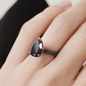 Pear Cut Diamond Ring, Black Diamond Jewelry, Eternity Diamond Ring, Black Diamond Ring Women, 14k Black Diamond Ring, Handmade Diamond Ring