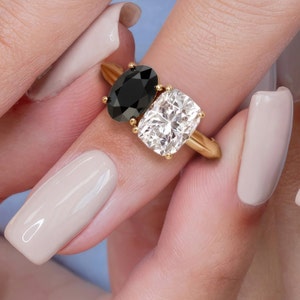 Toi et Moi Ring, Black Diamond Jewelry, Black & White Diamond Ring, Two Stone Diamond Ring, 2 Stone Engagement Ring, Black Engagement Ring