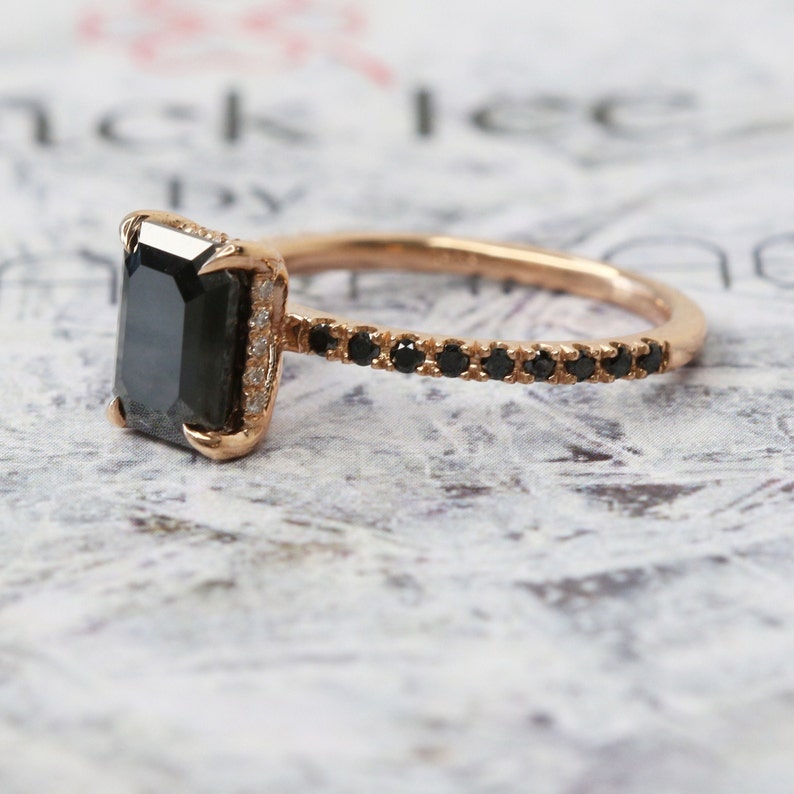 Emerald Cut Black Diamond Engagement Ring Alternative Etsy