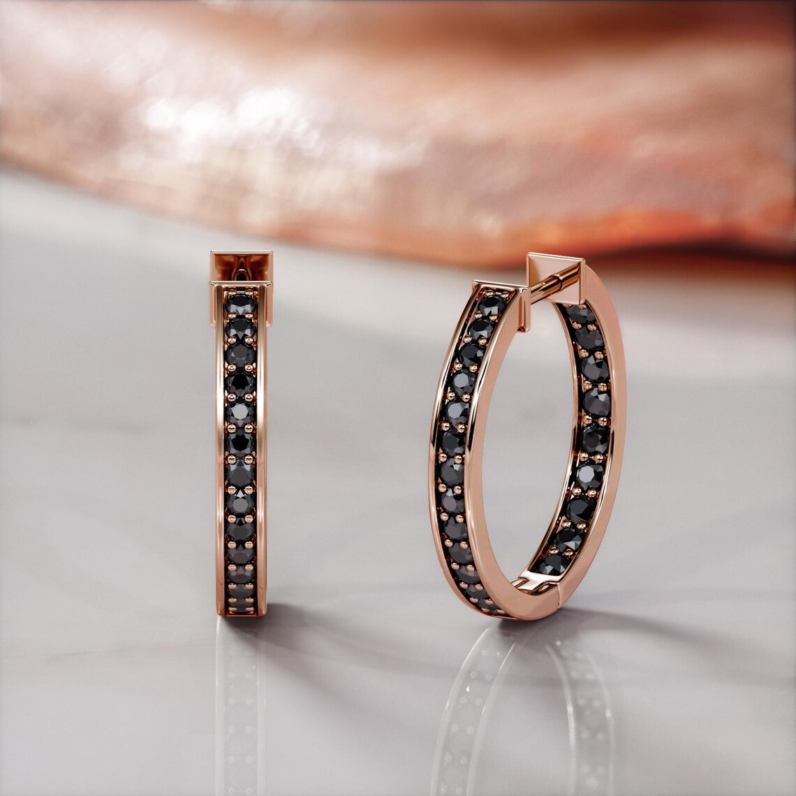 Black Diamond Hoop Earrings, Unique Hoop Earrings, Black Earrings ...