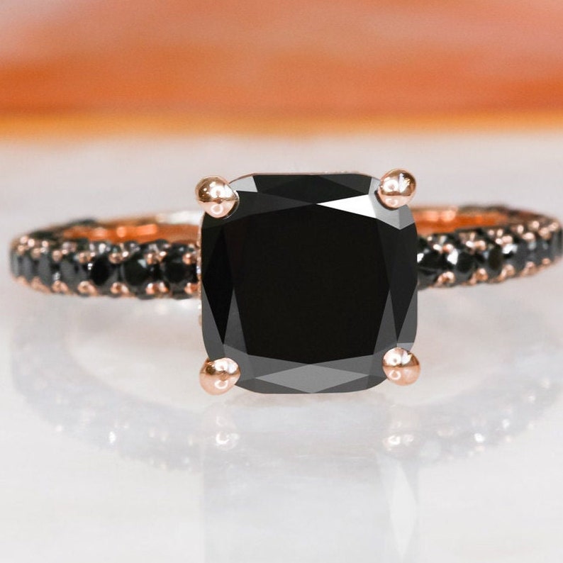 Black Engagement Ring Square Black Natural Diamond Three Etsy