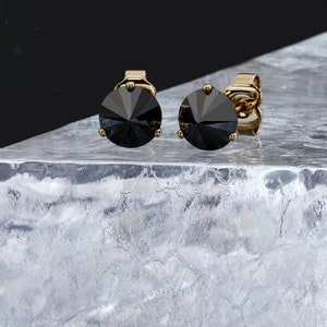 Black Diamond , Unique Inverted Earrings, 14K Yellow Gold Earrings