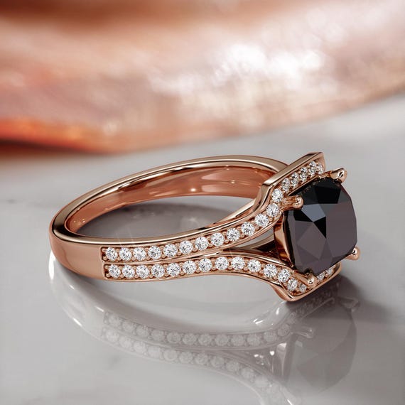 Black Engagement Ring, Designer Diamond Jewelry, 14k Black Ring