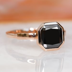 Black Diamond Engagement Ring, Black Diamond Ring, Alternative Engagement Ring, Unique Black Diamond Ring, Rose Gold, Emerald Cut