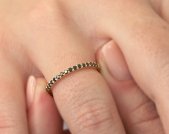 Black Diamond Ring, Black Diamond Jewelry, 14k Gold Diamond Engagement Ring, Stackable Diamond Wedding Band, 14k Black Diamond Wedding Ring