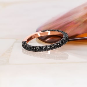 Black Diamond Ring, Black Diamond Stackable Ring, Wedding Band, Eternity Black Diamond Ring, Rose Gold Diamond Ring, Black Diamond Jewelry