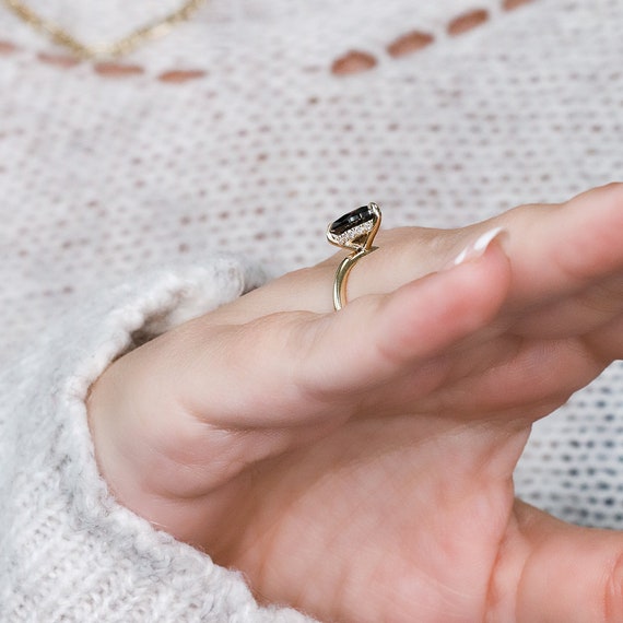 ティアドロップ ブラックダイヤモンドリング、ローズゴールド ブラック