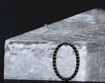 Black Diamond , Unique Pavé Pandent, 14K White Gold Necklace