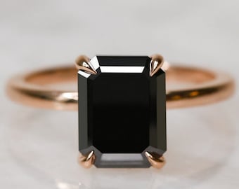 Black Diamond Ring, 3 Carat Black Engagement Ring, Black Emerald, Alternative Engagement Ring, Natural Black Diamond Ring, 14k Rose Gold