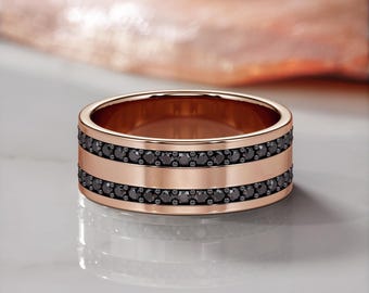 Black Diamond Ring, Unisex Diamond Wedding Band, Natural Black Diamond Jewelry, 14k Gold Diamond Wedding Band, Alternative Diamond Ring Men
