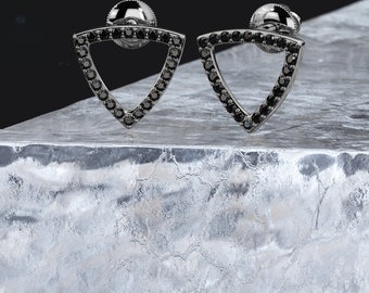 Black Diamond , Unique Kite Earrings, 14K White Gold Earrings