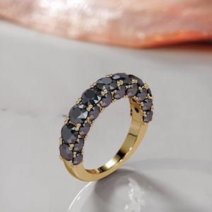 Unique Black Diamond Band, Multi Stone Eternity, Black Diamond Ring, 4 Carat Ring, 14K Yellow Gold, Black Wedding ring,Black Diamond Jewelry