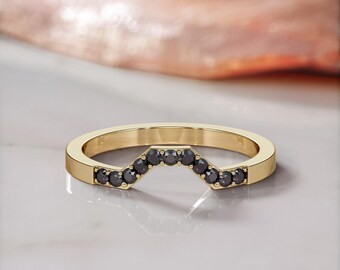 V Minimalist Ring, Round Diamond Ring, Geometric Ring, Diamond Wedding Band, 14k Rose Gold Ring, Stackable Wedding Band, Alternative Jewelry