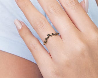 Black Diamond Ring, V Shaped Diamond Ring, 14k Dainty Wedding Band, Natural Black Diamond Jewelry, V Wedding Band, Stackable Wedding Ring
