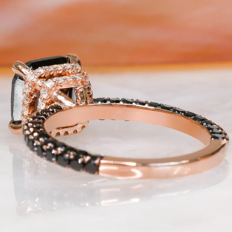 Black Engagement Ring Square Black Natural Diamond Three Etsy