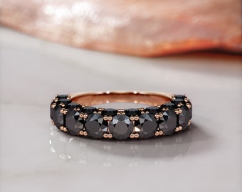 Black Diamond Ring, Rose Gold Black Diamonds, 4 Carats, 3D Diamond Band, Natural Black Diamond, Black DIamond Wedding Ring