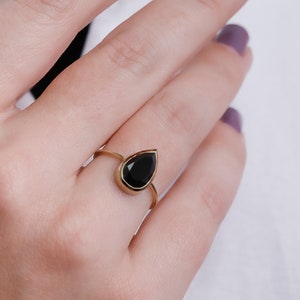 Black Teardrop Ring, Bezel Solitaire Ring, Alternative Engagement Ring, 2 cts Black Diamond Ring, Black Pear Shape Ring image 4