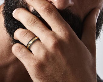 Black Diamond Ring, Unisex Diamond Wedding Band, Natural Black Diamond Jewelry, 14k Gold Diamond Wedding Band, Alternative Diamond Ring Men