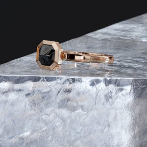 Alternative Engagement Ring,  Black Diamond Spike Ring, Rose Gold Ring, Cushion Black Diamond, Natural Black Diamond Jewelry