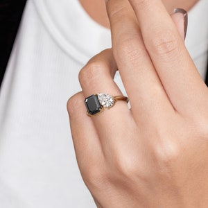 Toi et Moi Ring, Black Diamond Jewelry, Black & White Diamond Ring, Double Diamond Ring, Two Stone 14k Gold Ring, 14k Engagement Ring Black