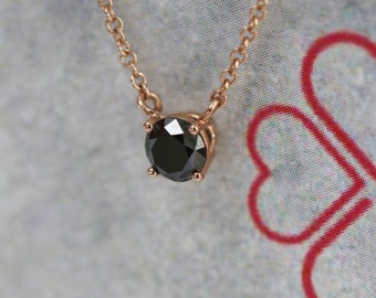Floating Black Diamond 14K Rose Gold Necklace