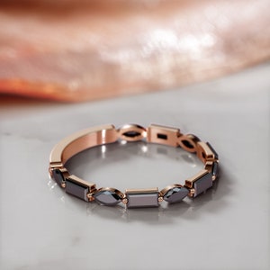 Eternity Black Diamond Band, Black Diamond Jewelry, Black Wedding Ring, 14k Rose Gold Diamond Ring, Black Diamond Ring, Black Stackable Ring