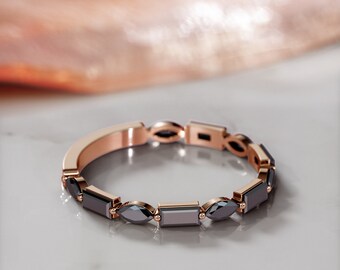 Eternity Black Diamond Band, Black Diamond Jewelry, Black Wedding Ring, 14k Rose Gold Diamond Ring, Black Diamond Ring, Black Stackable Ring