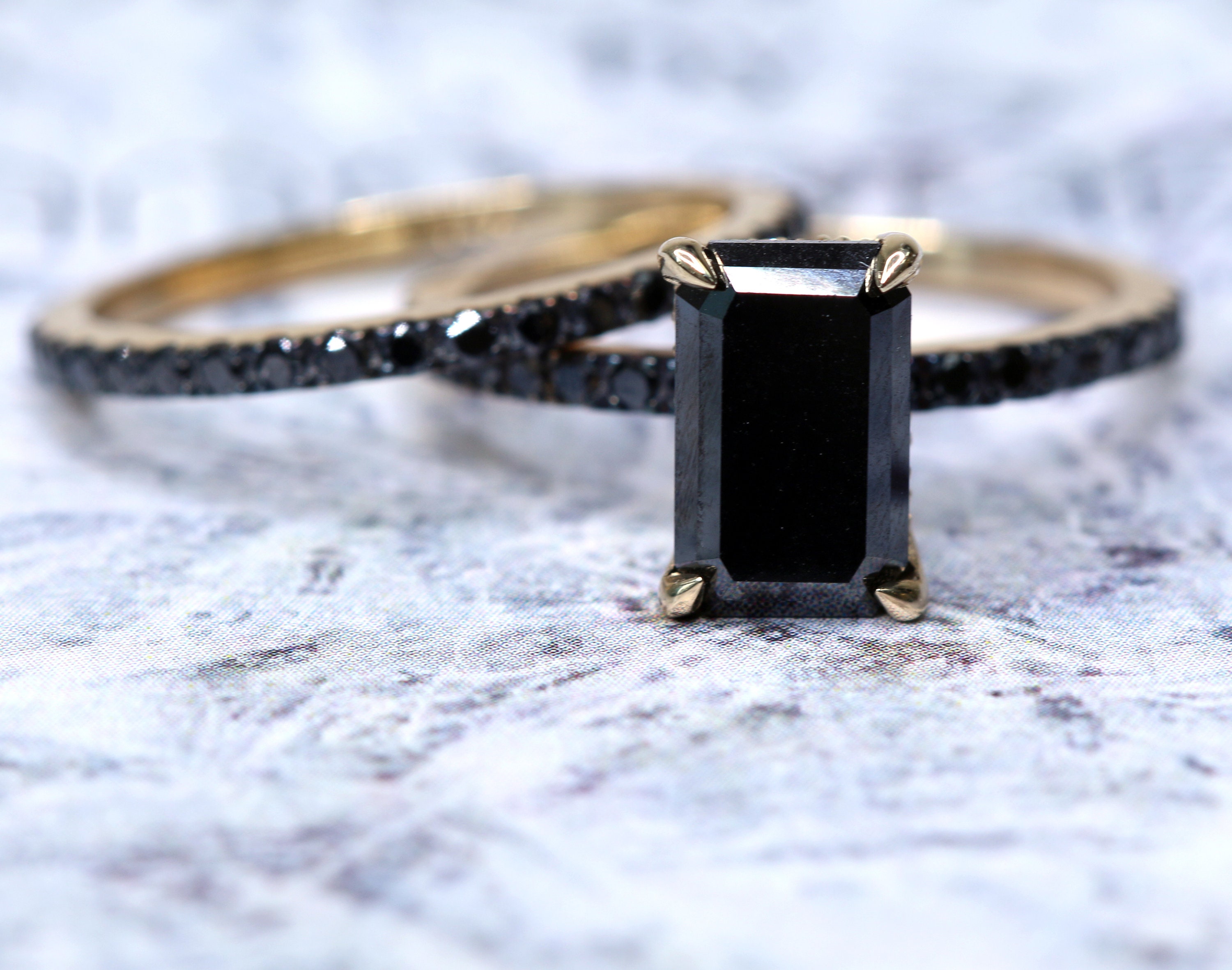 Gothic Engagement Ring Black Diamond Ring Set Black Wedding Etsy UK