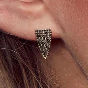 Black Diamond Earrings, Unique Huggies Earrings, Black Earrings for Women, Natural Black Diamond Earrings, Cone Shaped Earrings,14k Earrings