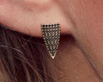 Black Diamond Earrings, Unique Huggies Earrings, Black Earrings for Women, Natural Black Diamond Earrings, Cone Shaped Earrings,14k Earrings