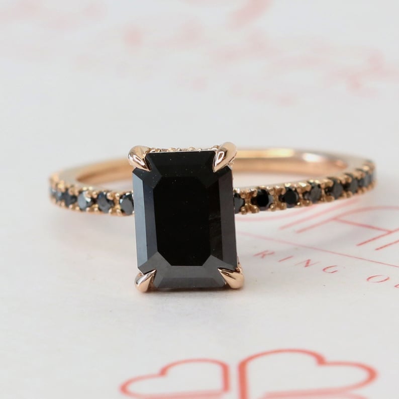 Emerald Cut Black Diamond Engagement Ring Alternative Etsy