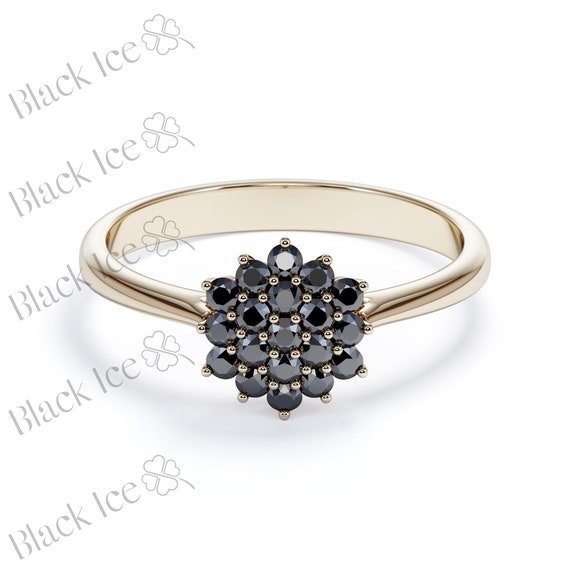 Black diamond flower ring new arrivals