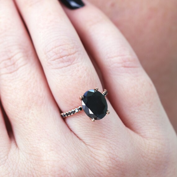 Black Oval Shape Engagement Ring Alternative Engagement Ring