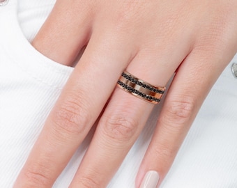 Unisex Diamond Wide Wedding Band, Designer Diamond Jewelry, 14k Gold Diamond Wedding Band, Alternative Diamond Ring Men, Black Diamond Ring